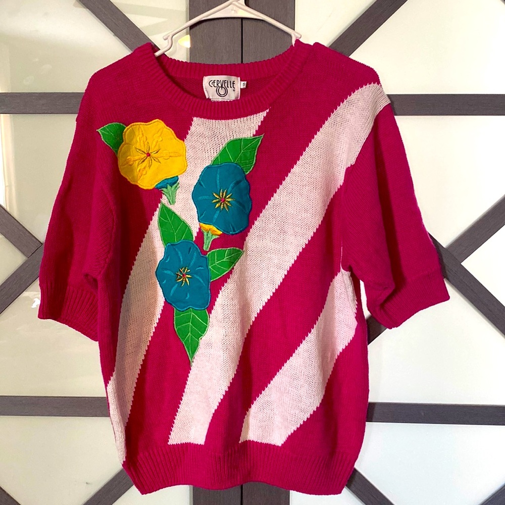 Vintage 80s pink/white striped sweater t